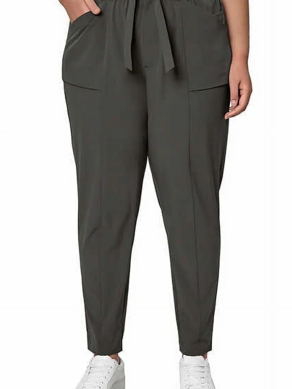 High-Rise Straight Leg Pants with Tie Waist - Charcoal
